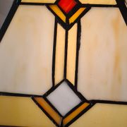 Art deco bronze and brass lamp h40x30 tiffany glass style lampshade