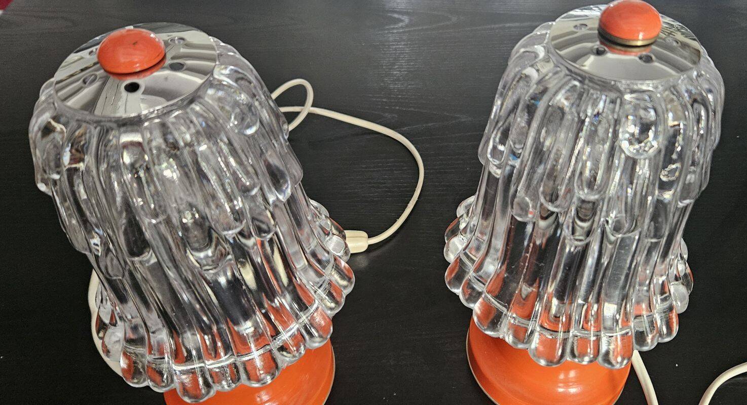 Pair of Vintage 70's Orange Mushroom Lamps