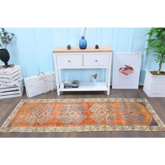 Vintage Turkish Oushak Handmade Wool Runner 83x225