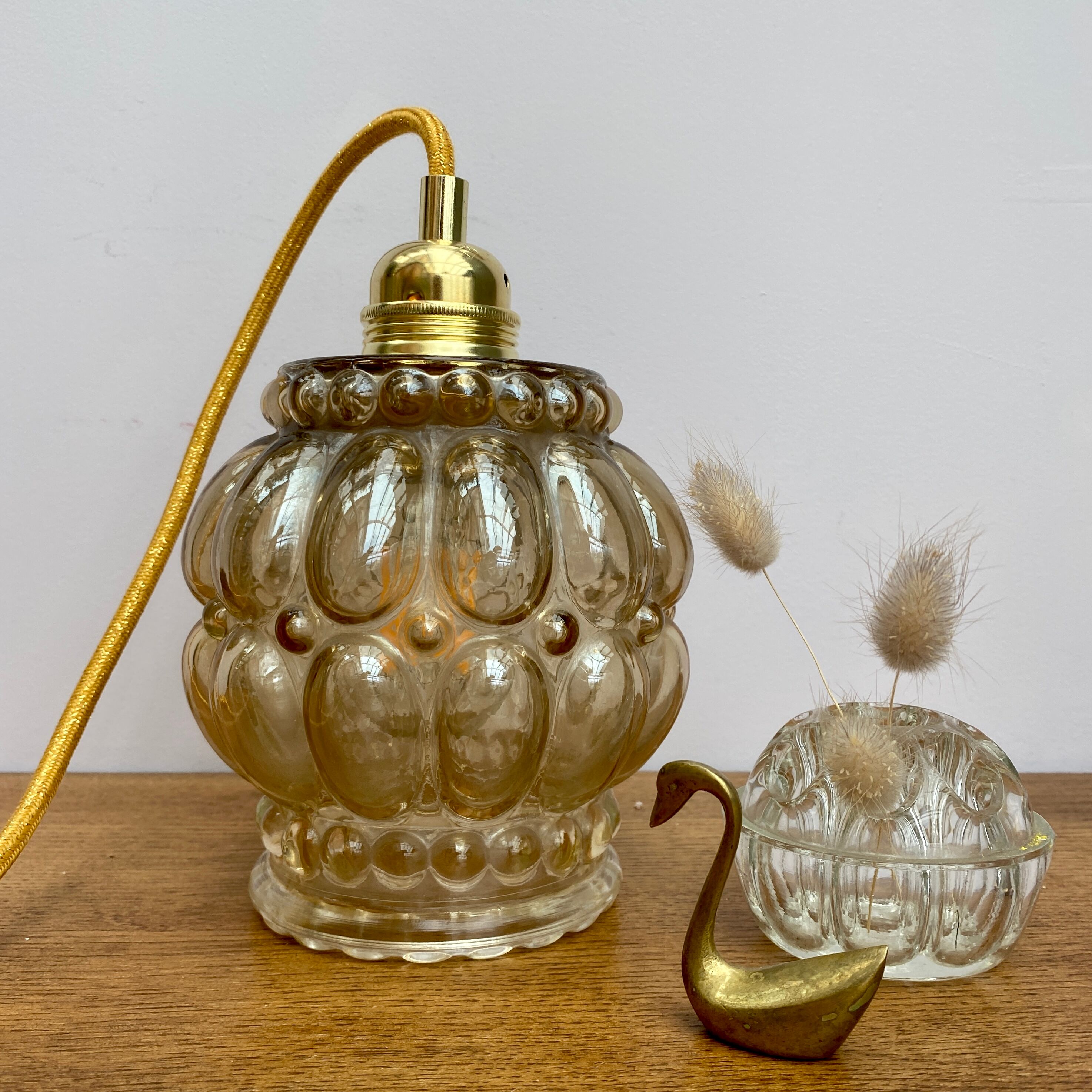 Vintage amber glass globe walker