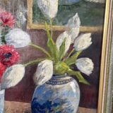 Original early century Swedish oil on canvas – "Tulips and Poppies" by Johan Jacobsson – vintage & framed 68 × 80 cm (26.8" × 31.5")