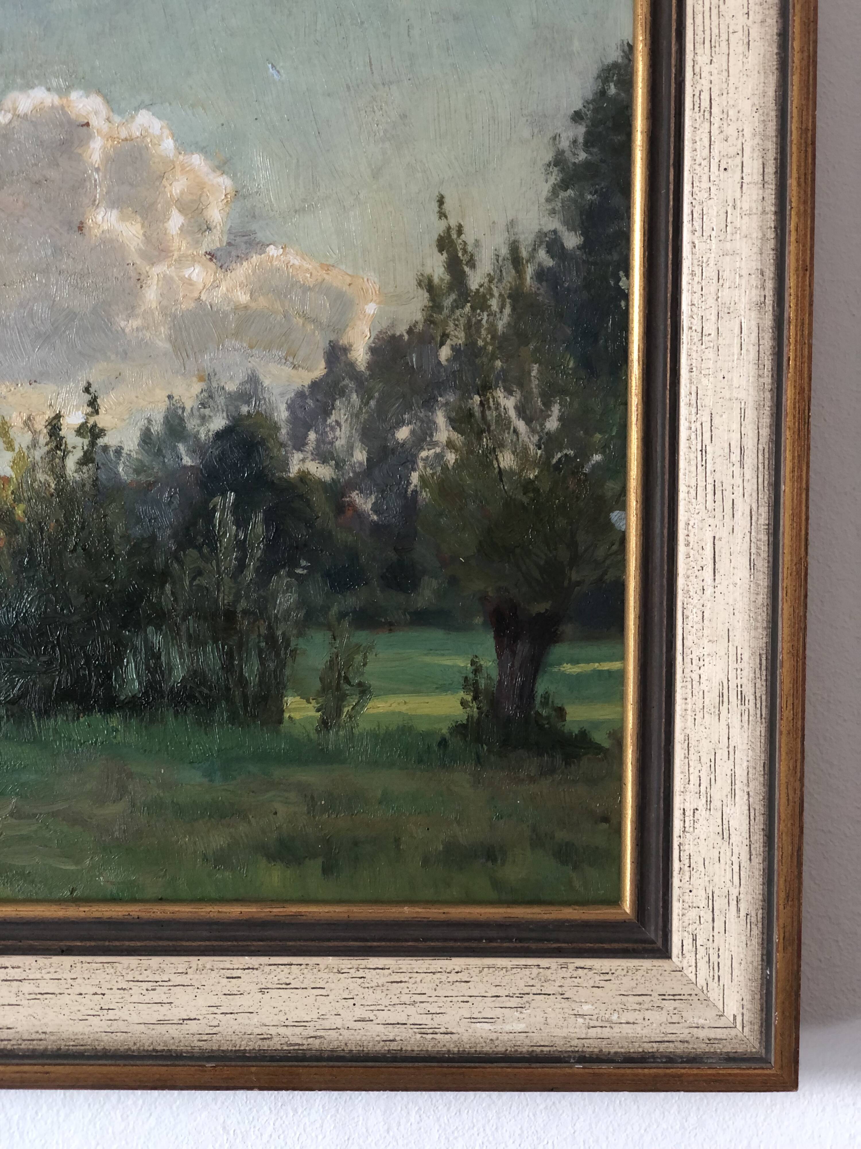 Vintage Original Landscape Oil Painting: Framed Countryside Cottage Art