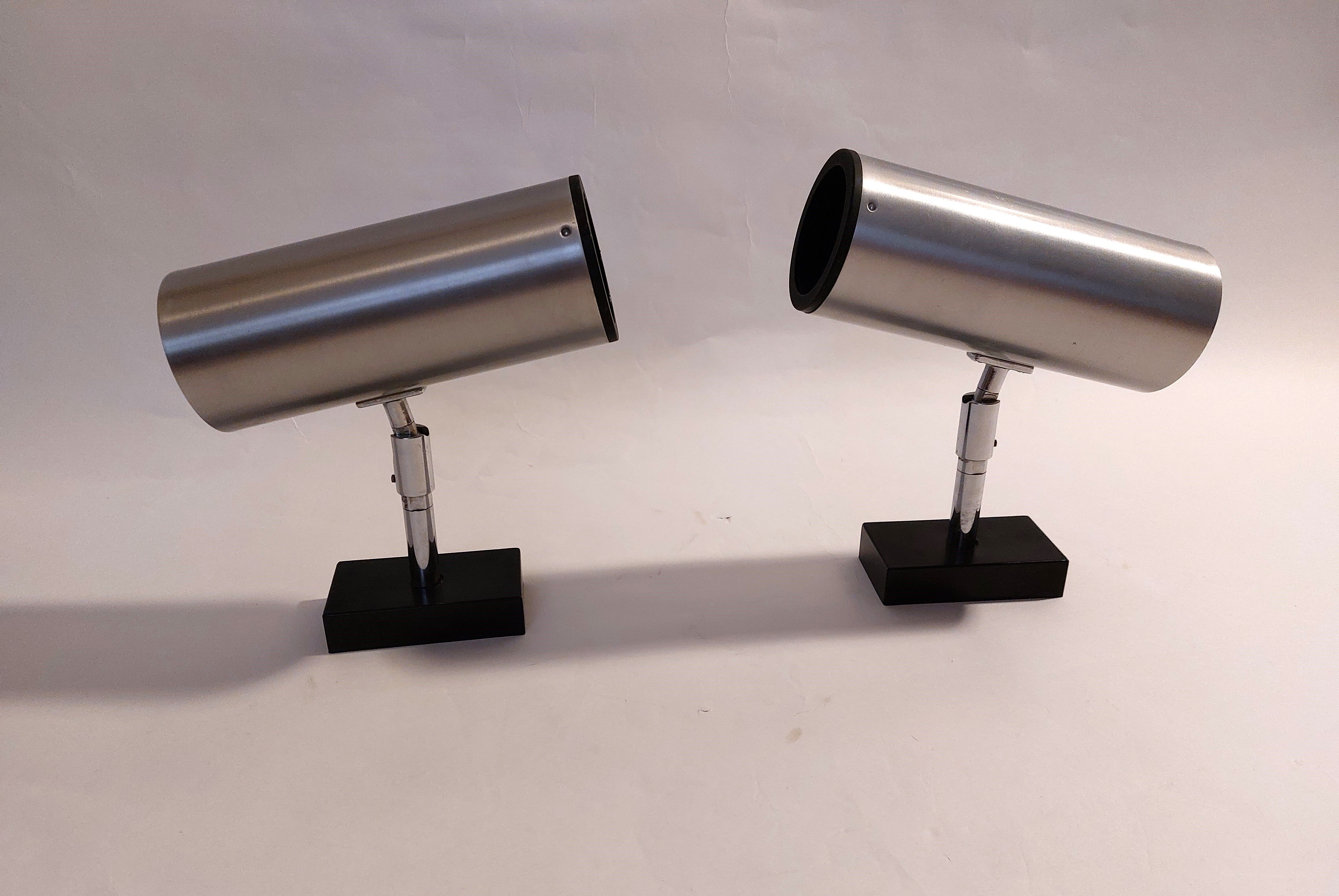Pair of brushed aluminum wall lamps Staff 1970