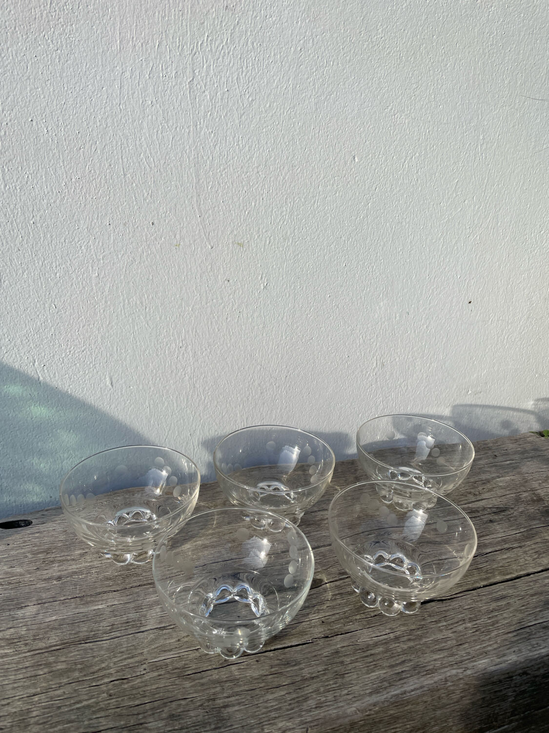 5 small ramekins in beaded and polka dot glass