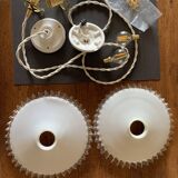 Pair of serrated opaline bistro pendant lamps