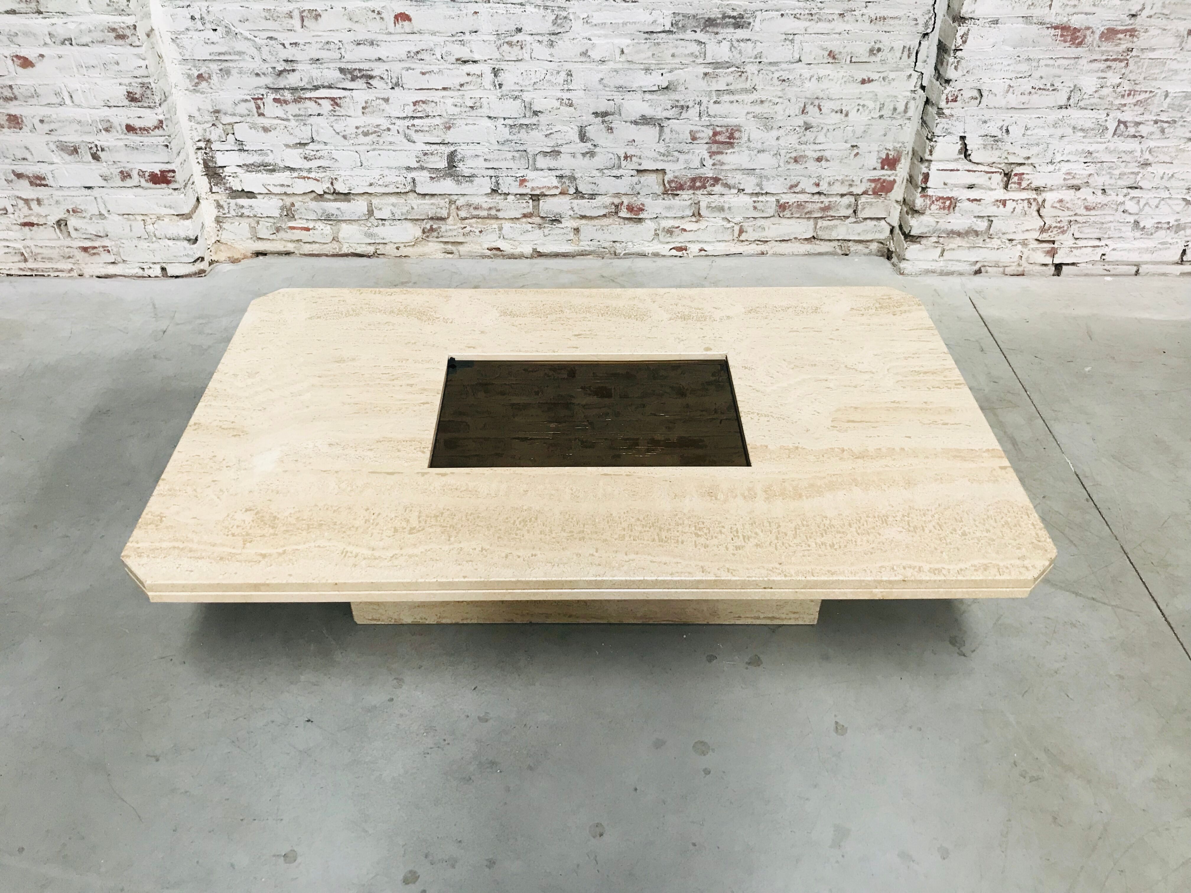 Vintage travertine coffee table by Georges Mathias