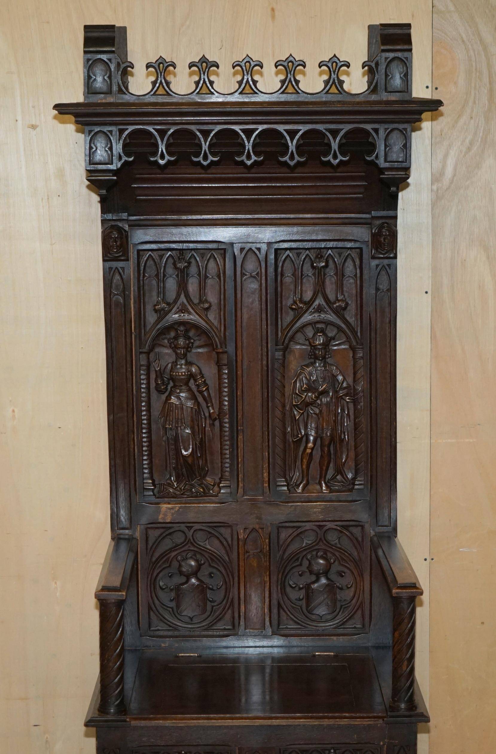 Gothic Jacobean hall chair finely carved from the Victorian era around 1860.