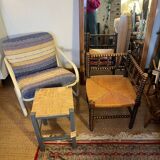 Corner chair in turned wood and straw