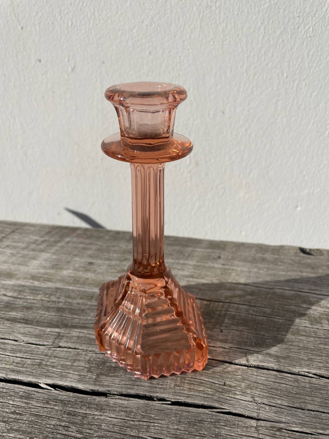 Bougeoir Rosaline verre rose art déco