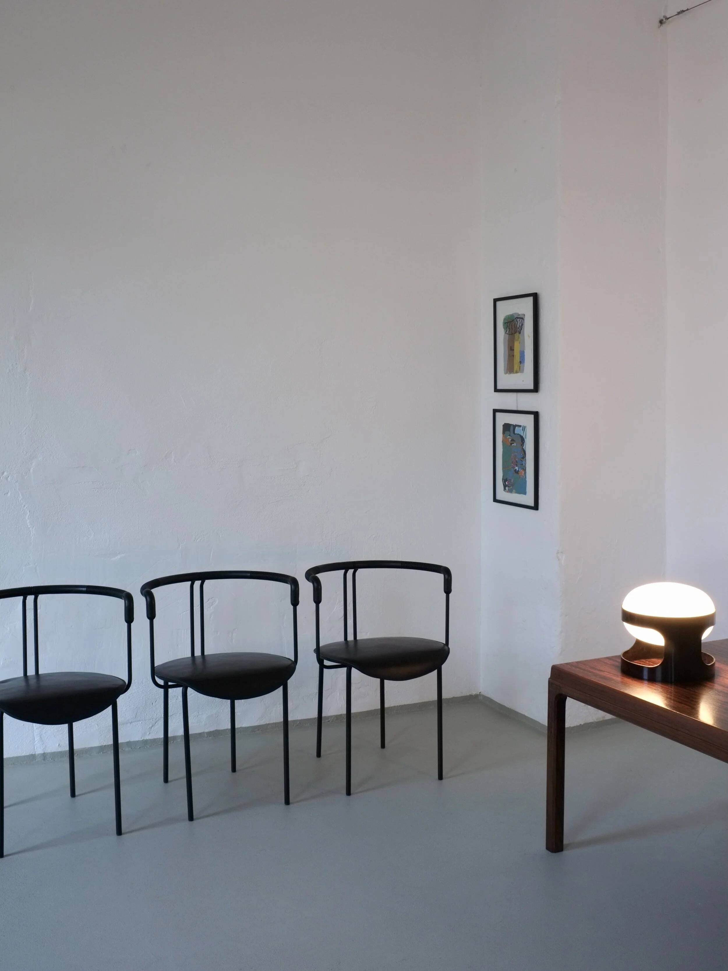 4 postmodern black leather armchairs from Cidue, Italy, 1990s