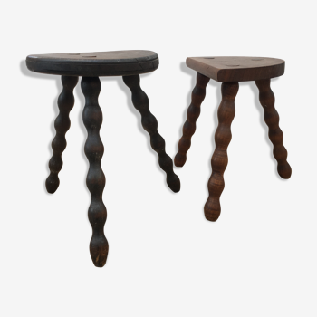 Pair of brutalist tripod stools