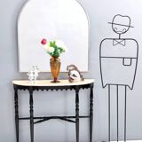 Vintage Minimal Shield Shaped Wall Mirror with a Steel Frame, Italy