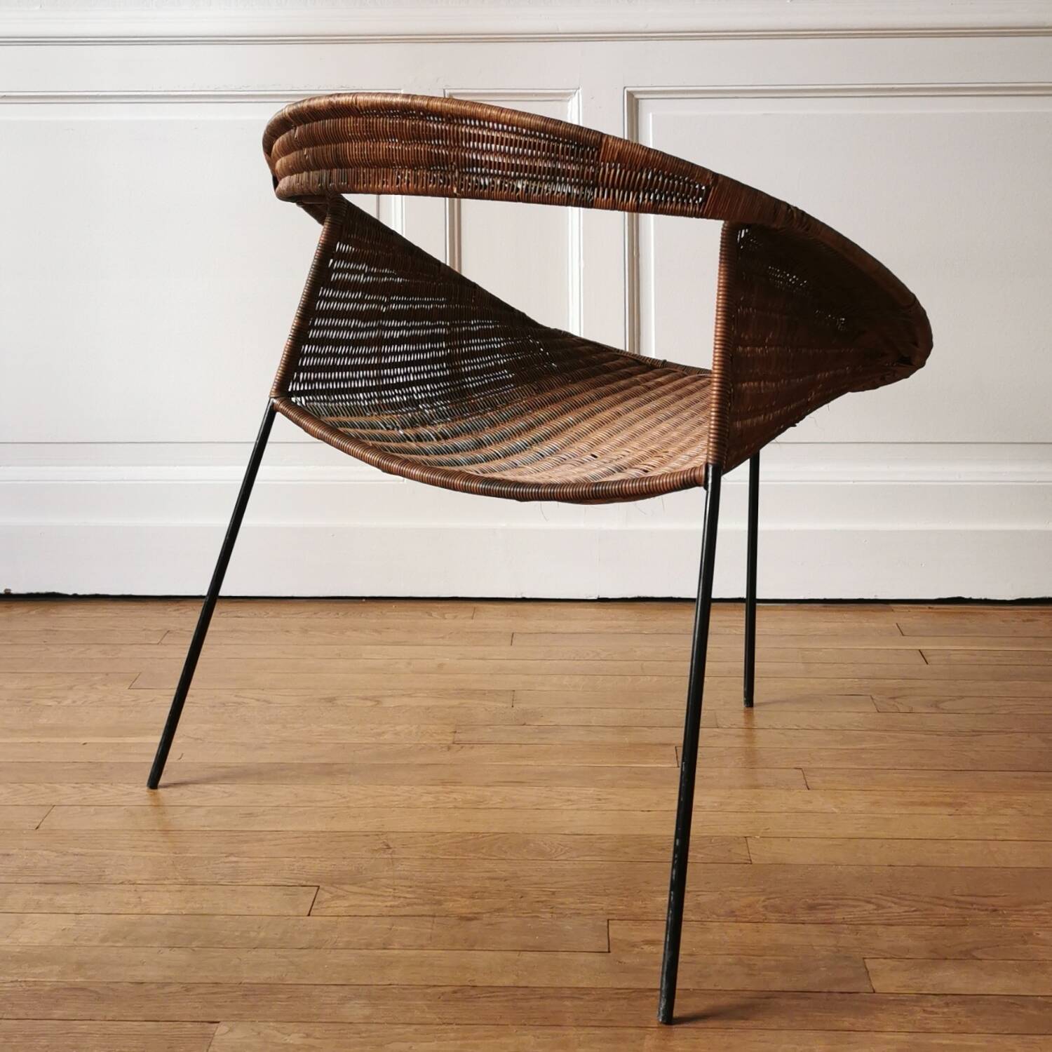 Rush rattan armchair, design by Maurizio Tempestini for Rima, 1960.