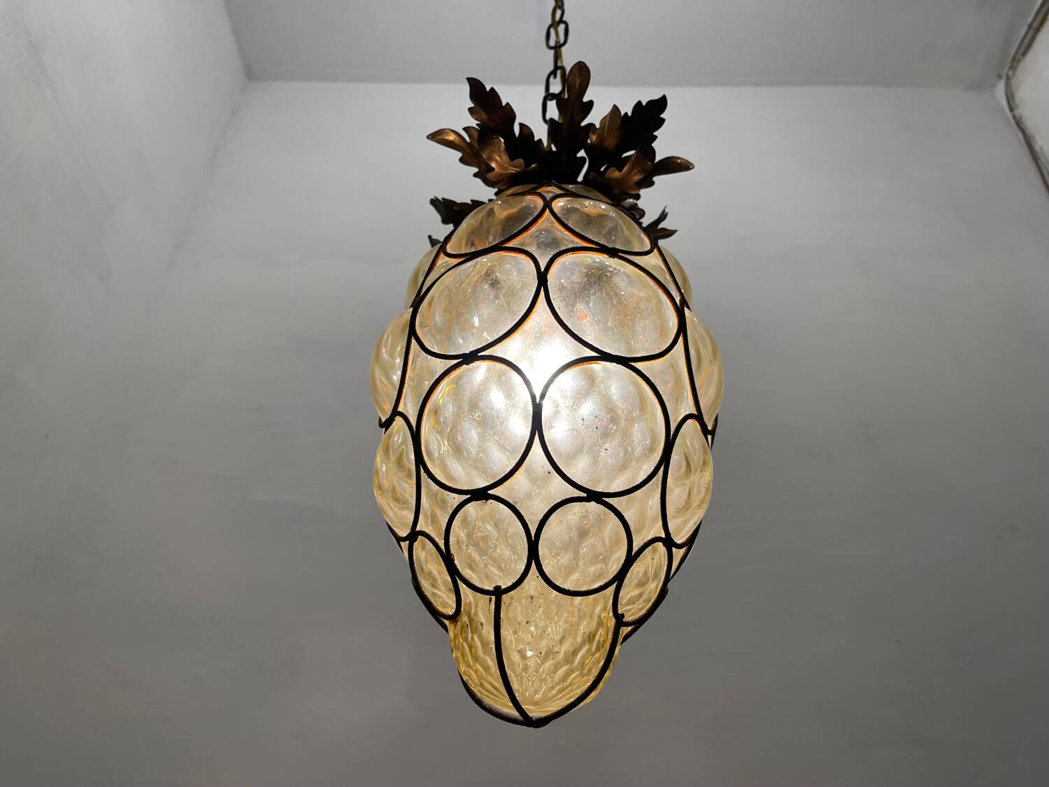 Wrought Iron Murano Glass Light Pendant 1950’s