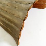 Two large, rare 1950s wall lamps made of wood with aluminum cladding