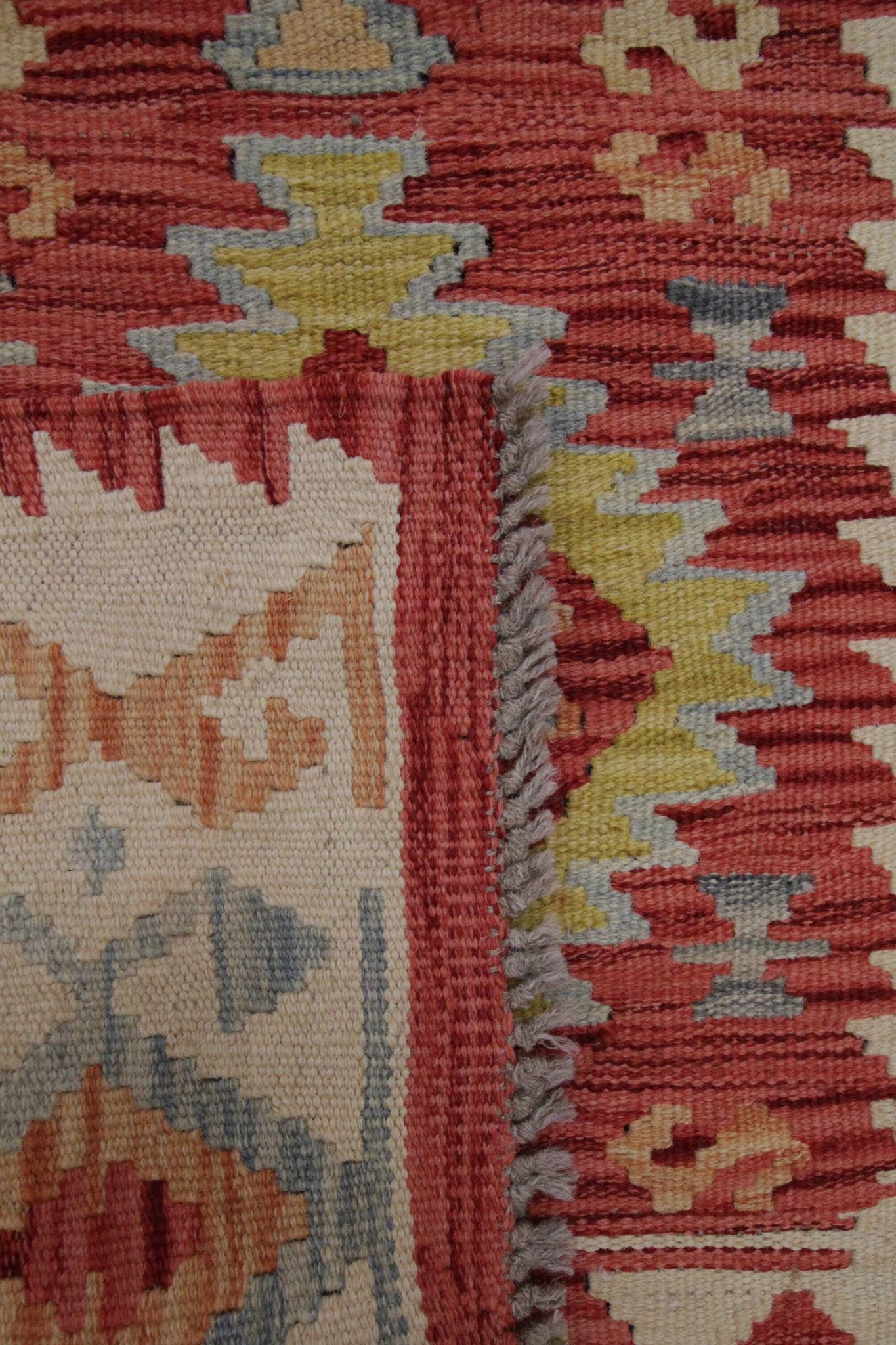 Red Afghan Kilim Rug,Small Wool Flatweave, Geometric Tribal Design Area Rug