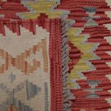 Red Afghan Kilim Rug,Small Wool Flatweave, Geometric Tribal Design Area Rug