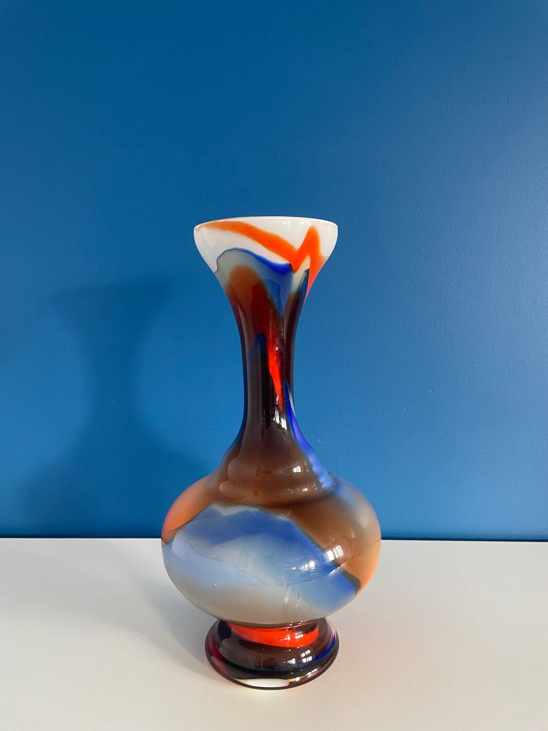Blue and orange opaline vase