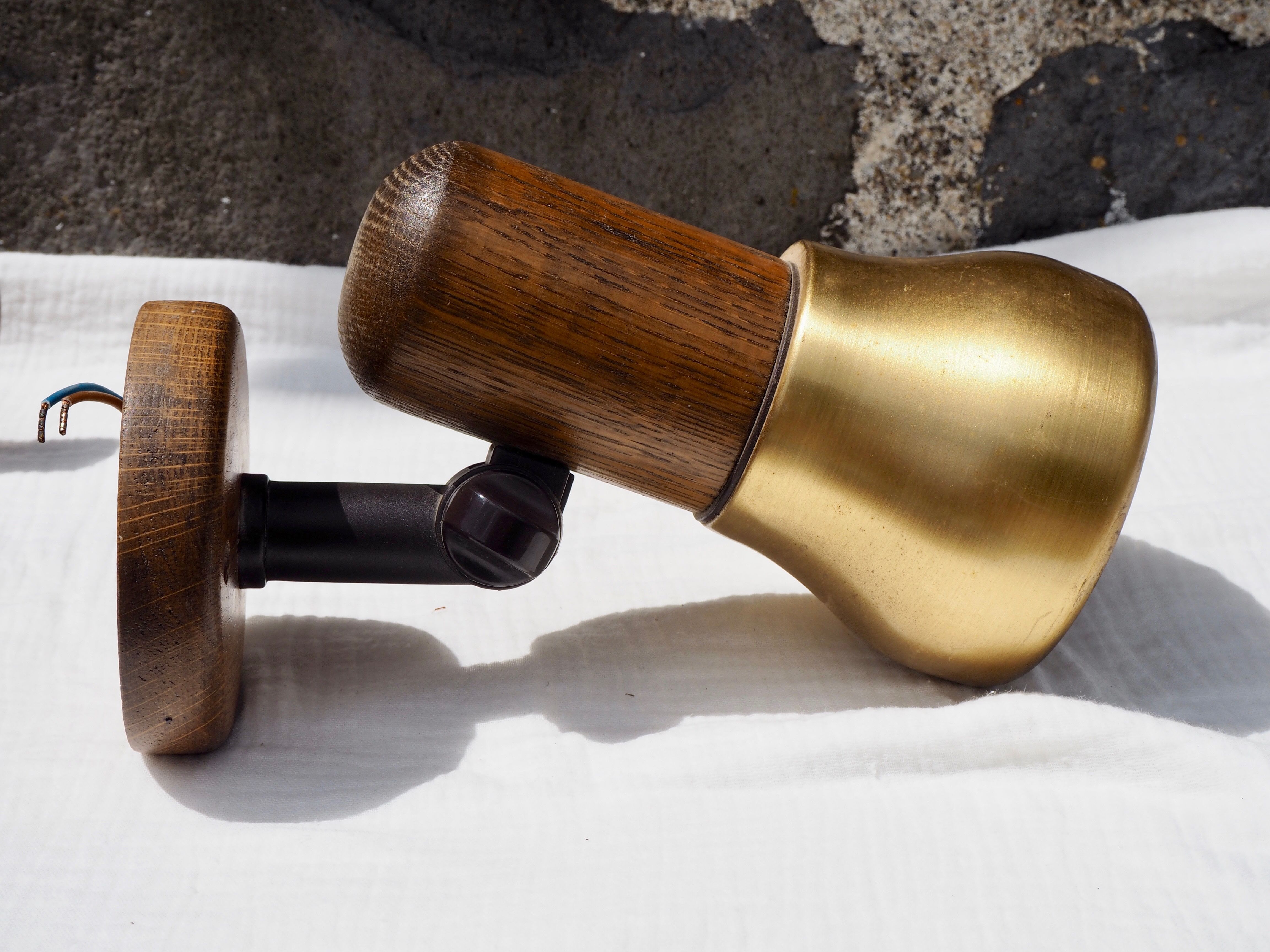Paire d'appliques en bois et métal doré