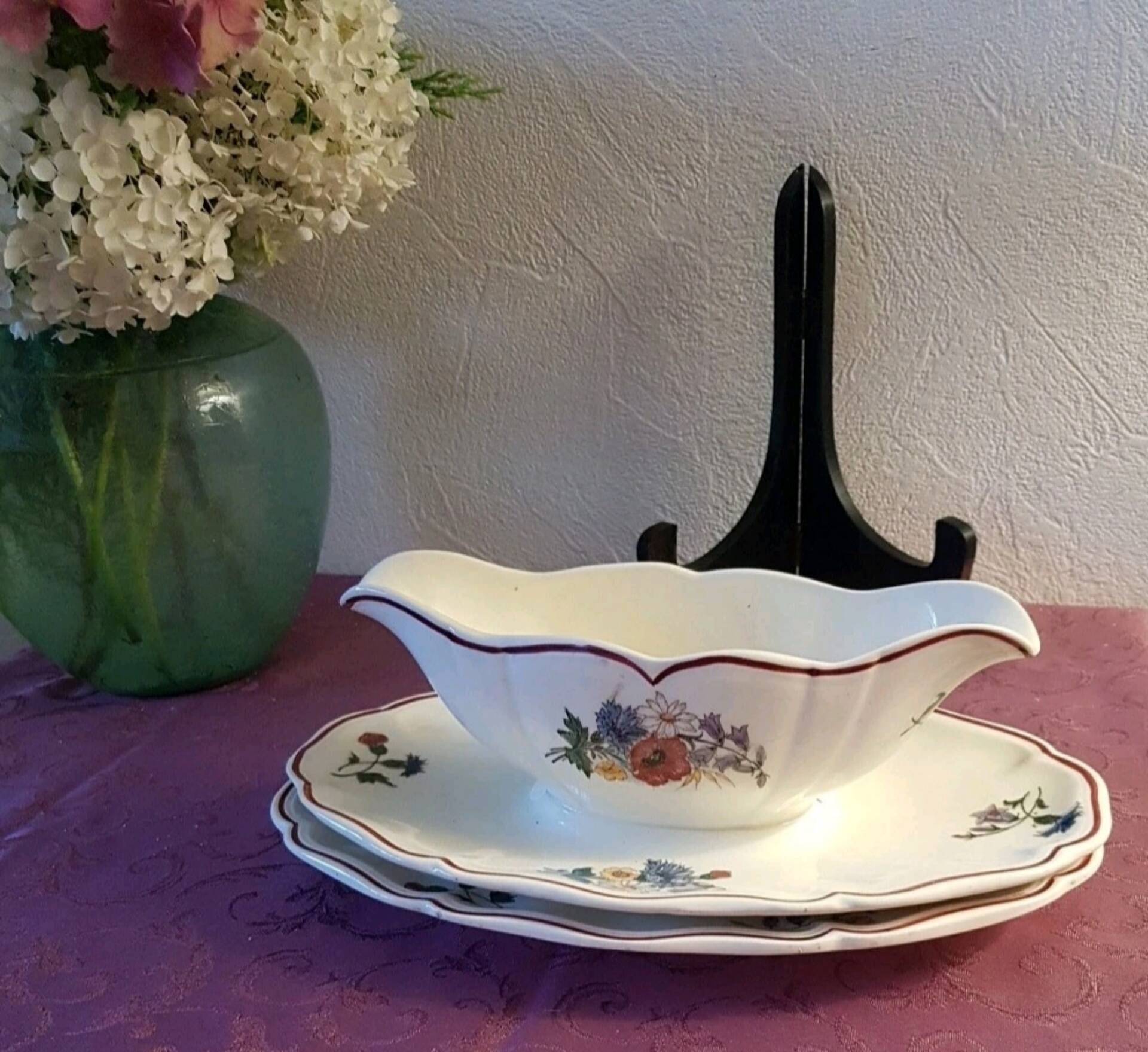 Set of 1 sauceboat and 1 dish, Sarreguemines Agreste