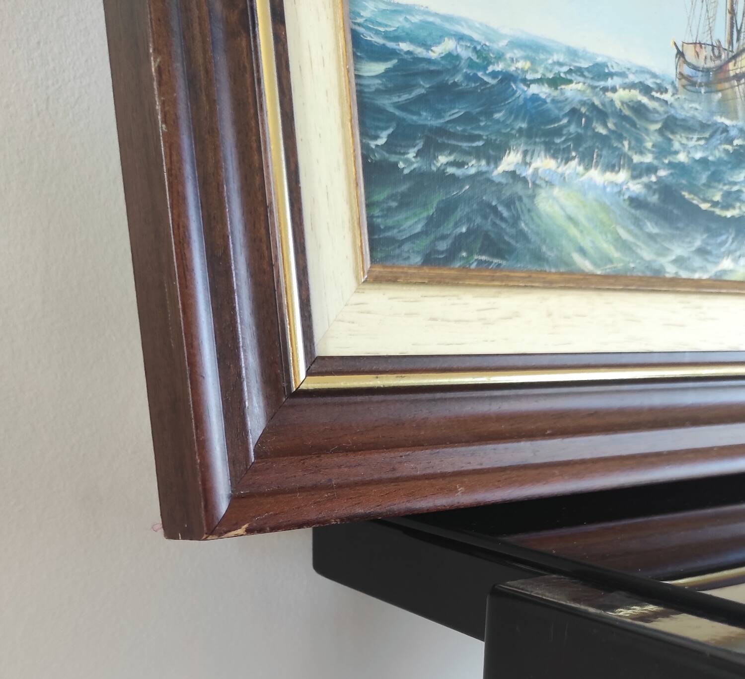 Vintage painting on canvas "Marine / Sailboat" signed Simon