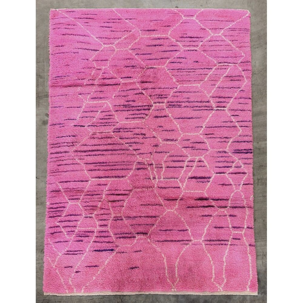 Handknotted Moroccan Design Pink Tulu Rug. 100% Wool. Modern Turkish Carpet