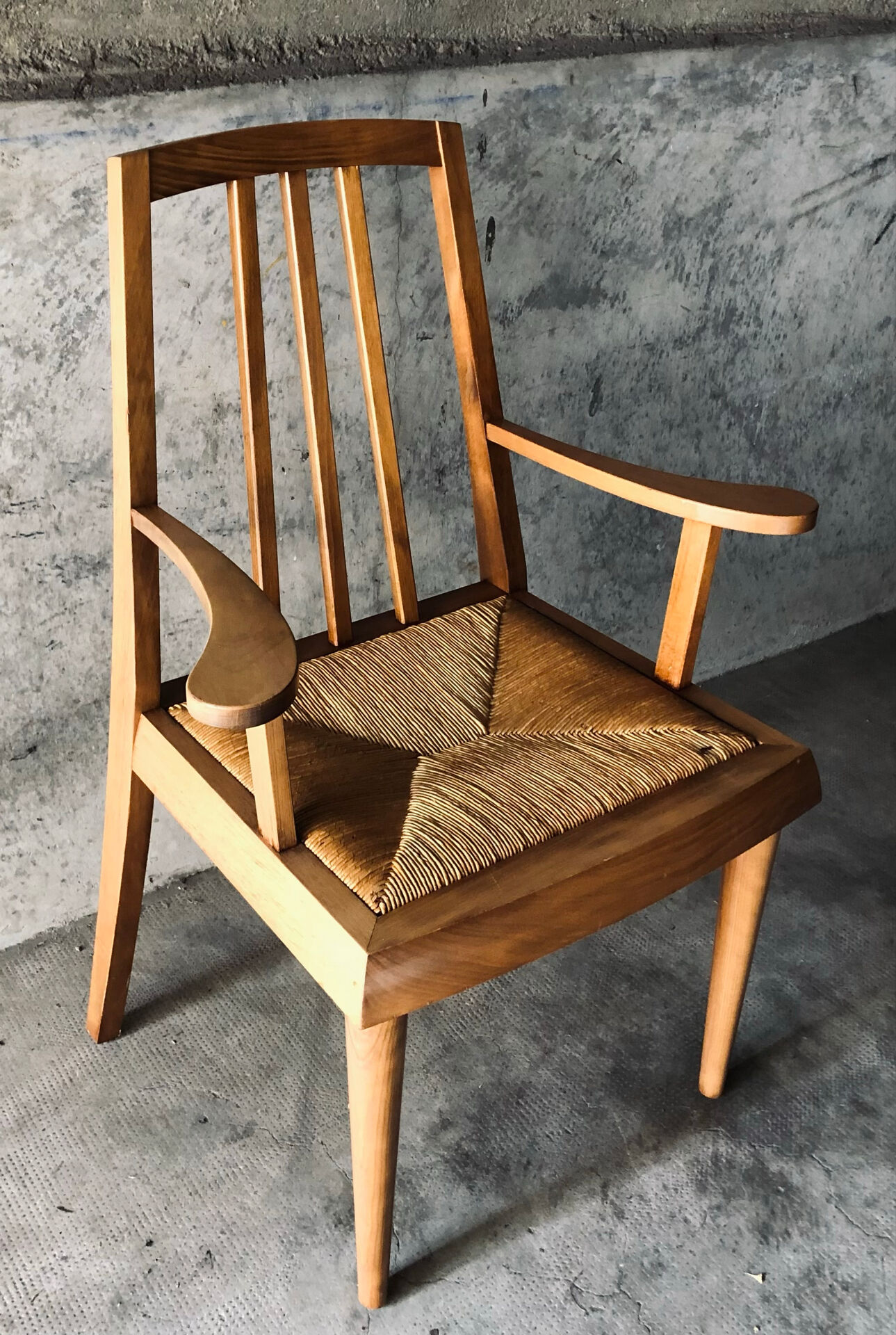 Solid wood and straw armchair, Reconstruction style, France