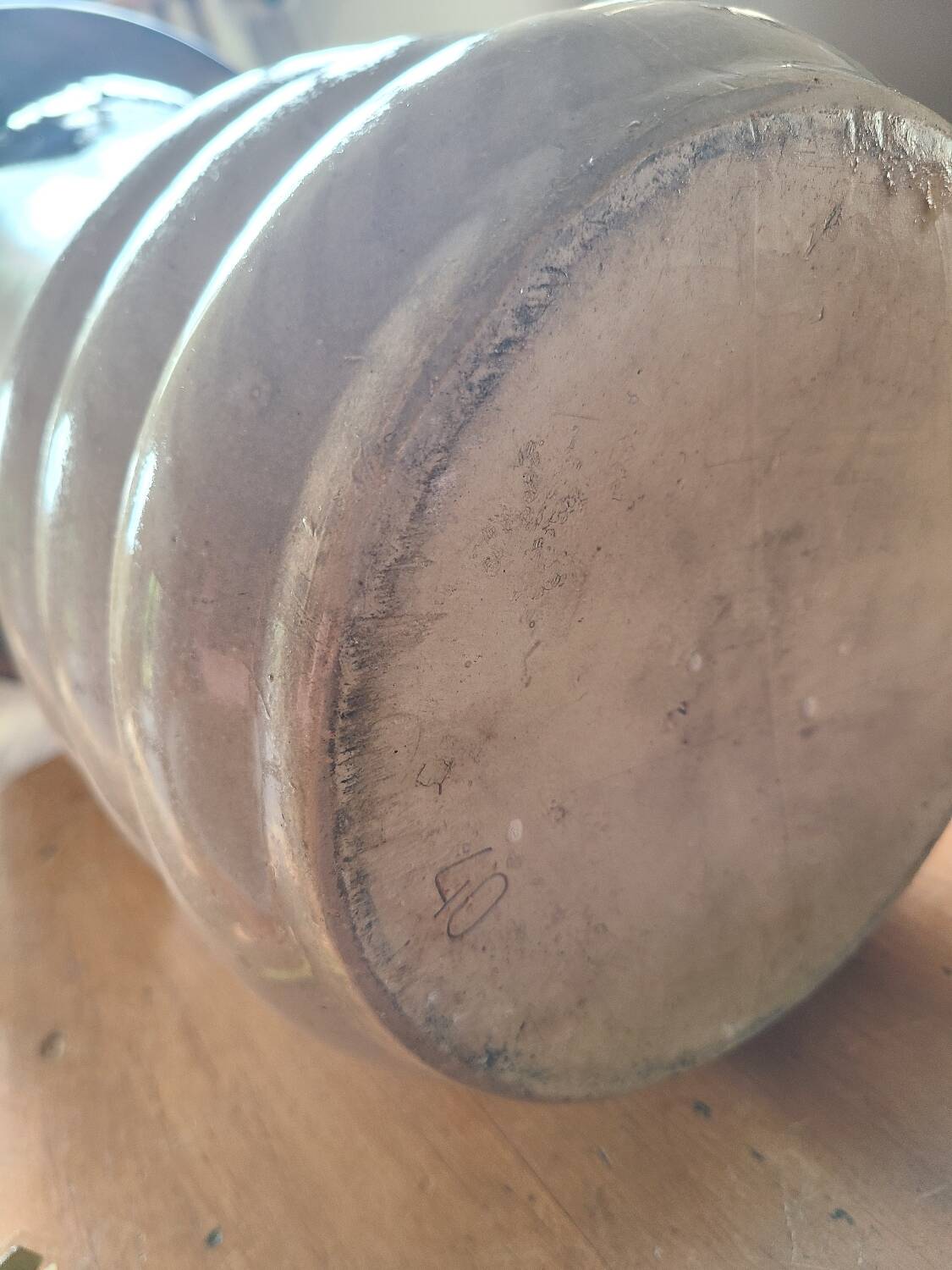 Large ceramic vase circa 50 blue/purple/beige enamel