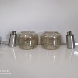 Pair of vintage chrome wall lights with smoked glass globe