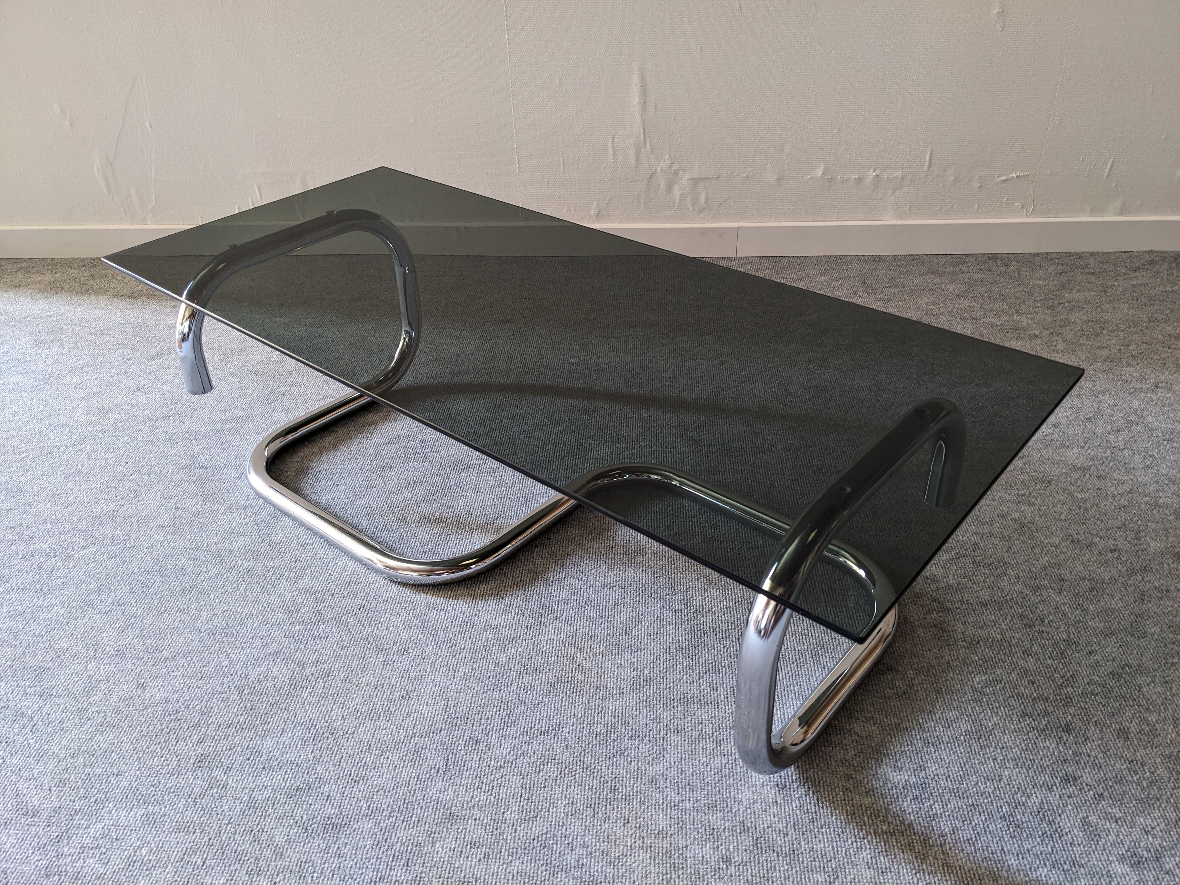 Space age coffee table in smoked glass from the 60s/70s