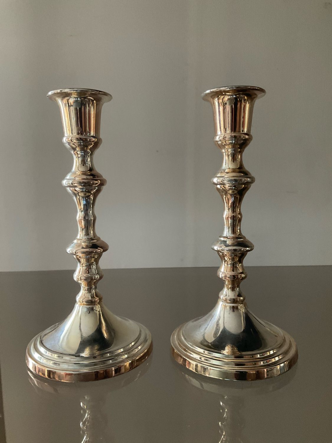 Pair of vintage silver metal candle holders