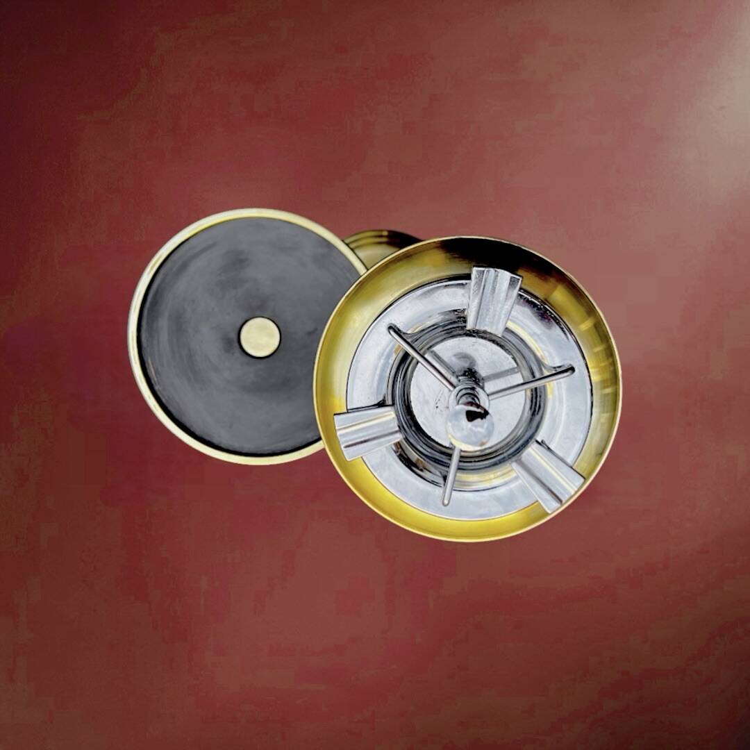 Art Deco floor ashtray in brass and metal