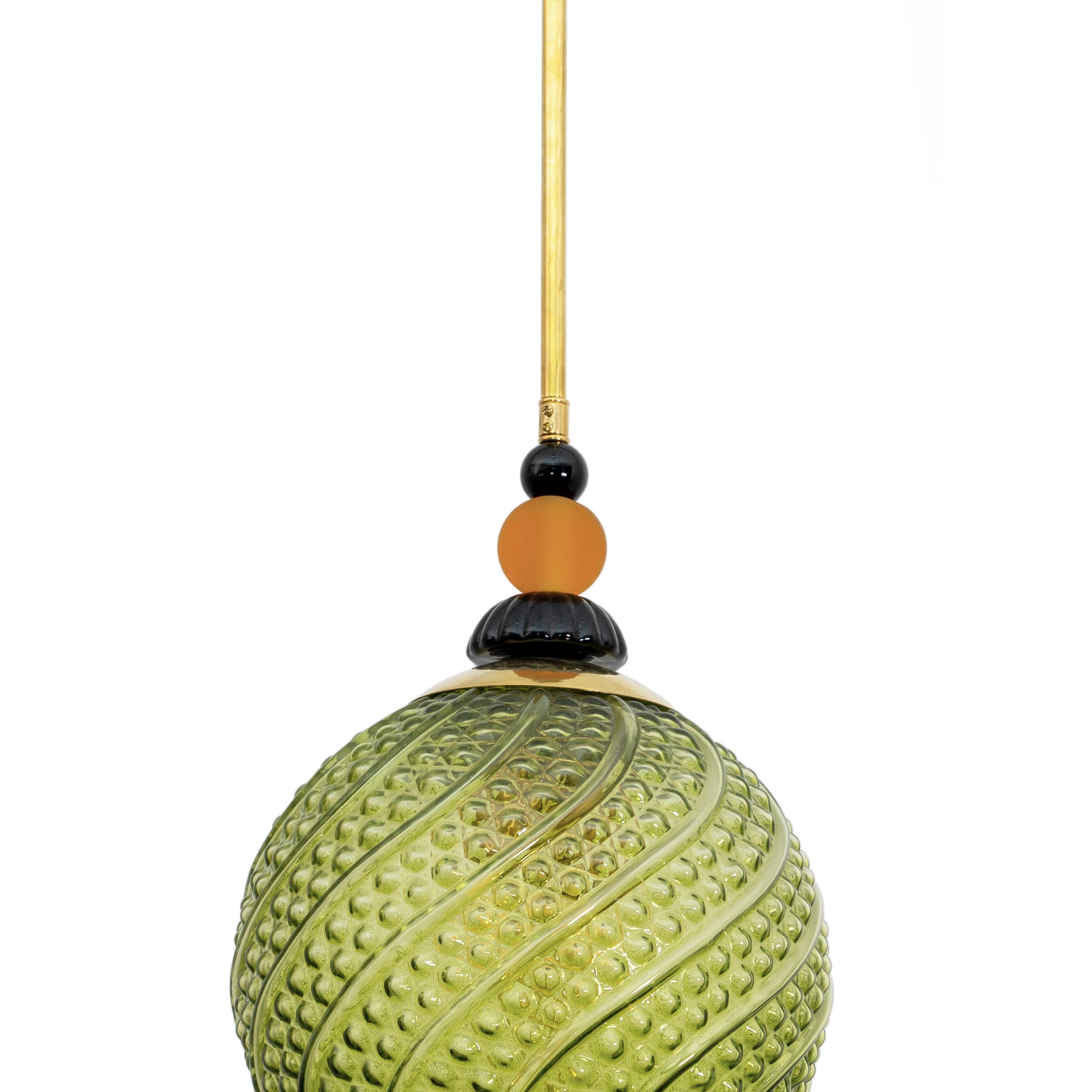Blown Murano Glass and Brass Pendant Lamp