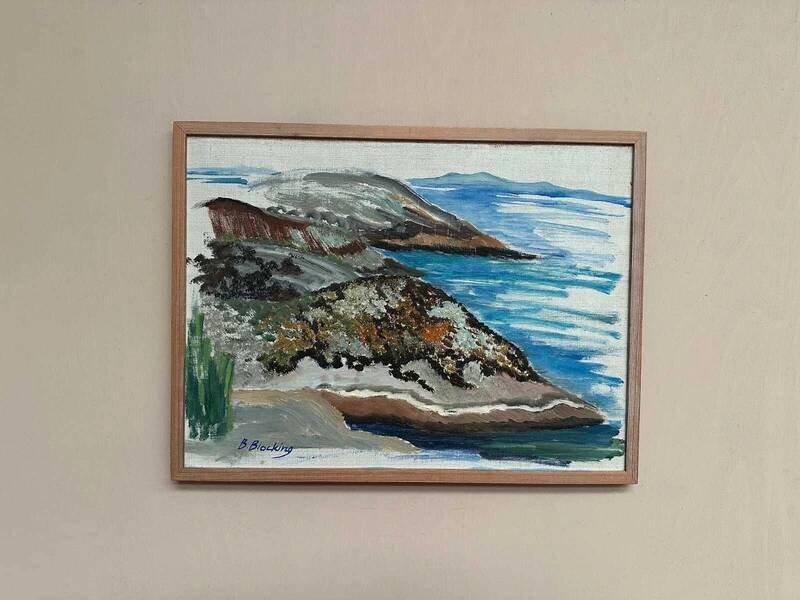 Swedish oil on canvas "At the Shore" by B. Blocking, vintage & framed 51x39cm