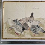 Ancient Japanese watercolour The Wood of Pigeons signed circa 1900 42x48 cm