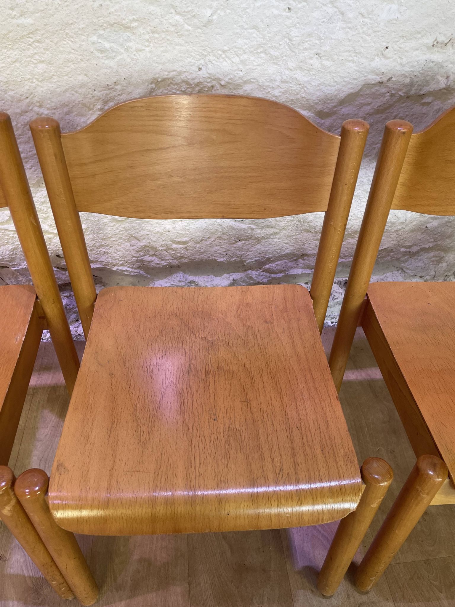 Set of 6 stackable vintage wooden chairs