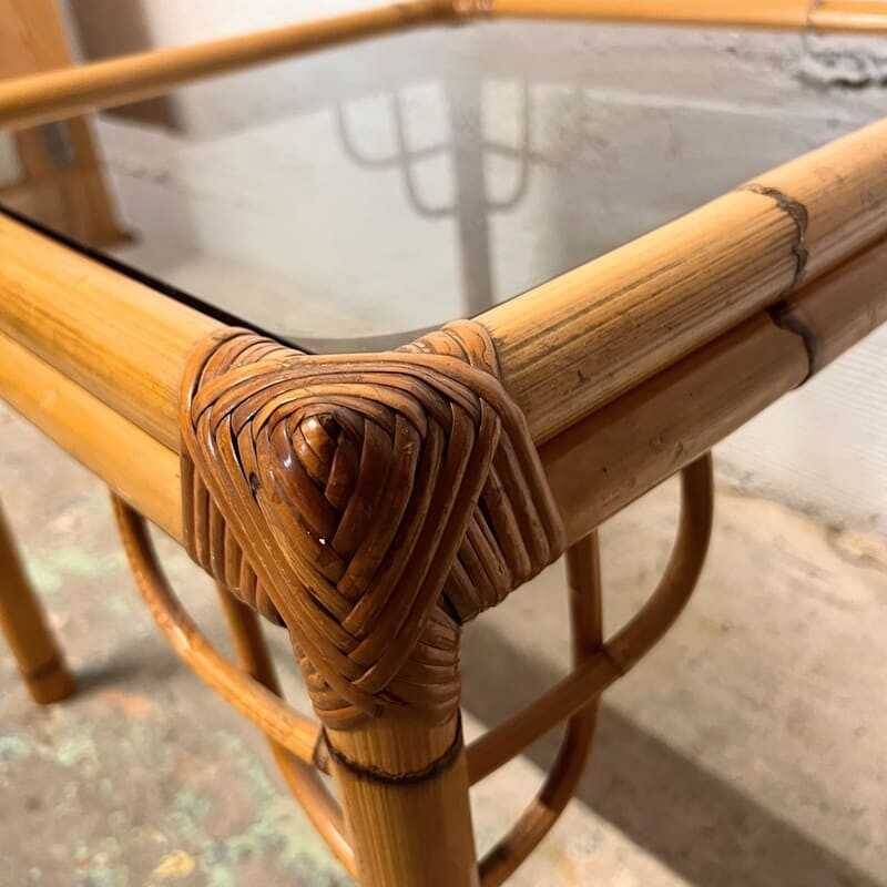 Rattan and glass side table
