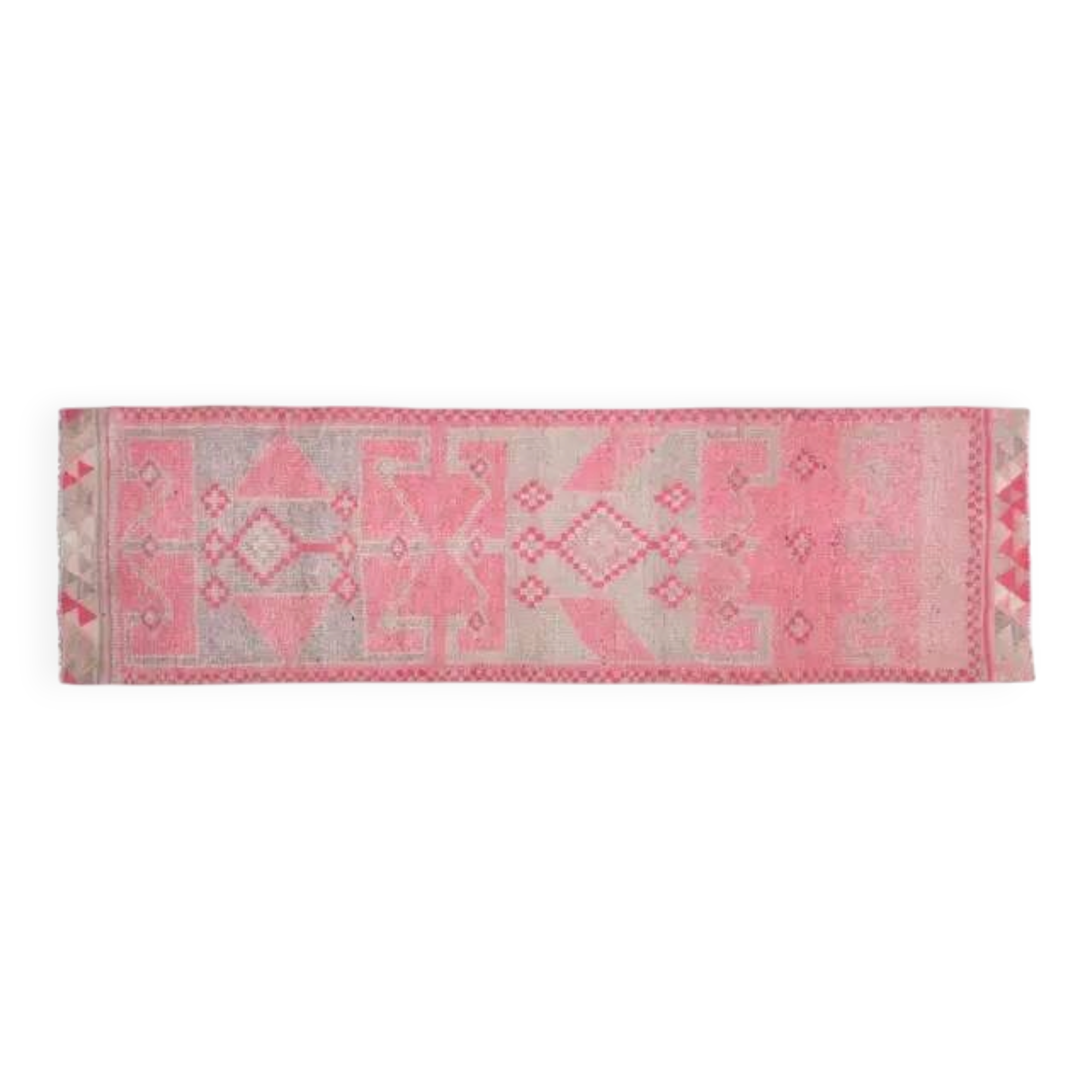 1970s Vintage Turkish Oushak Handmade Wool Cotton Pink Runner Rug 90x312