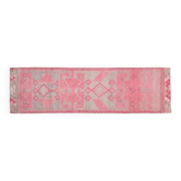Tapis de couloir vintage turc Oushak fait main en laine et coton rose, années 1970