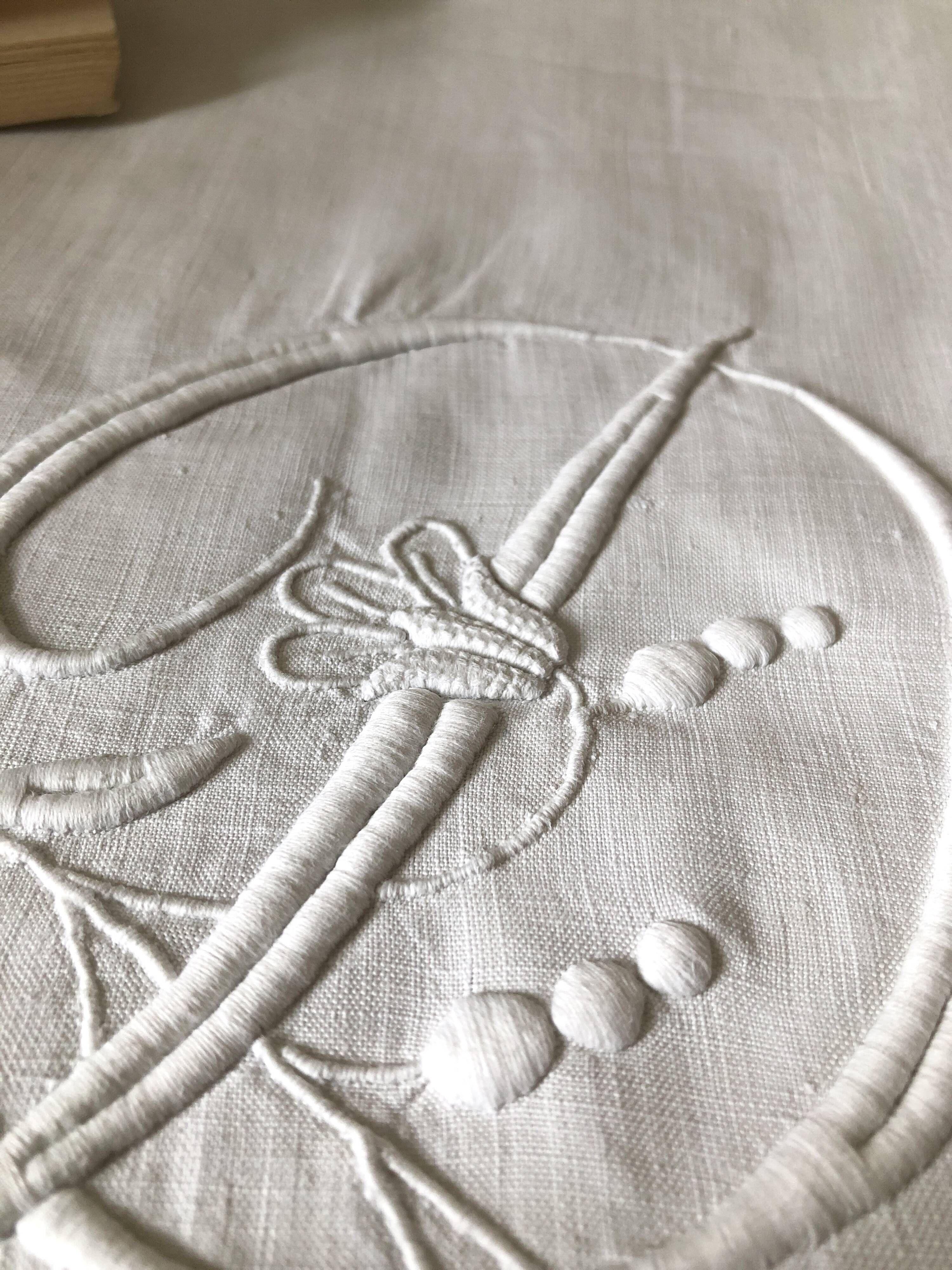 Old pure linen sheet embroidered and monograms
