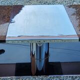 Coffee table from the 70s in chromed steel and smoked plexiglass double swivel trays