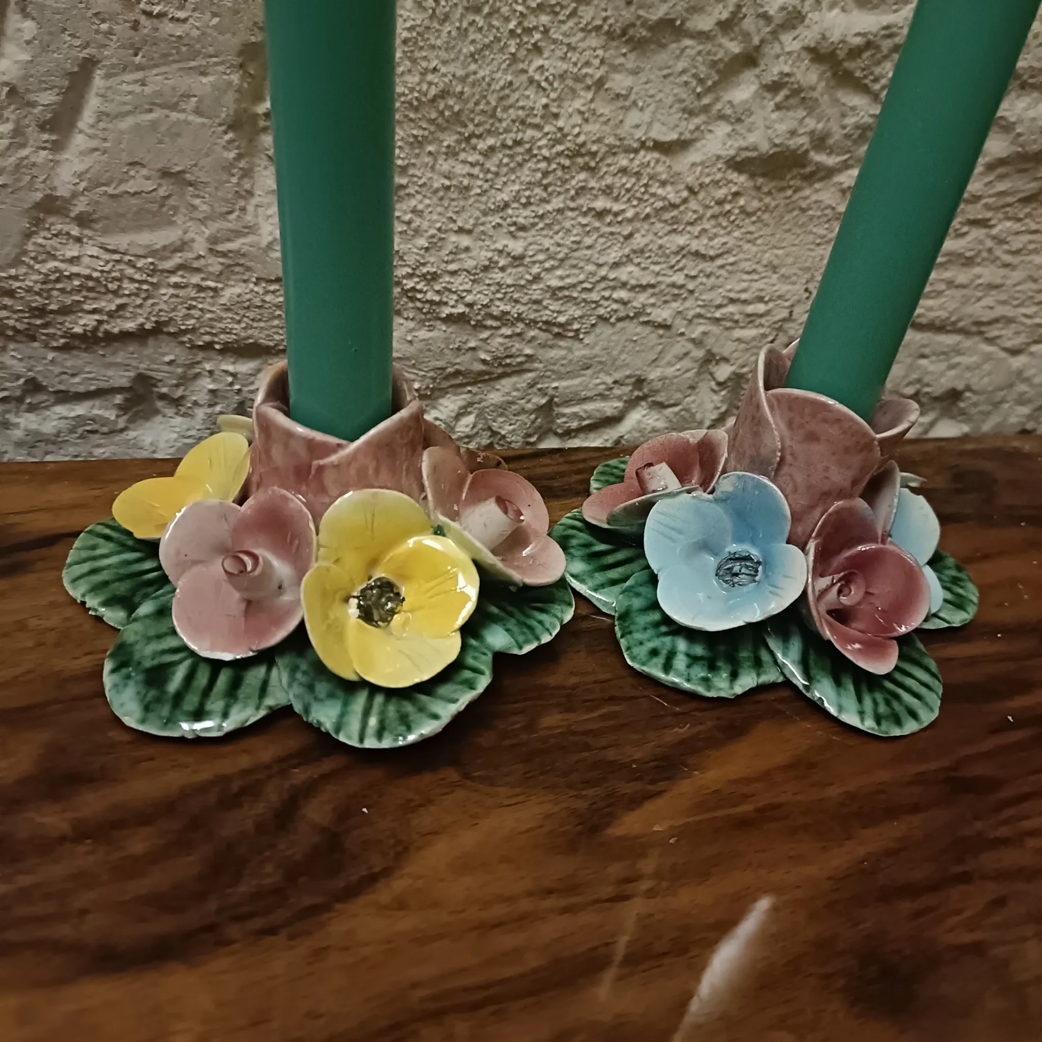 Pair of Italian ceramic candle holders
