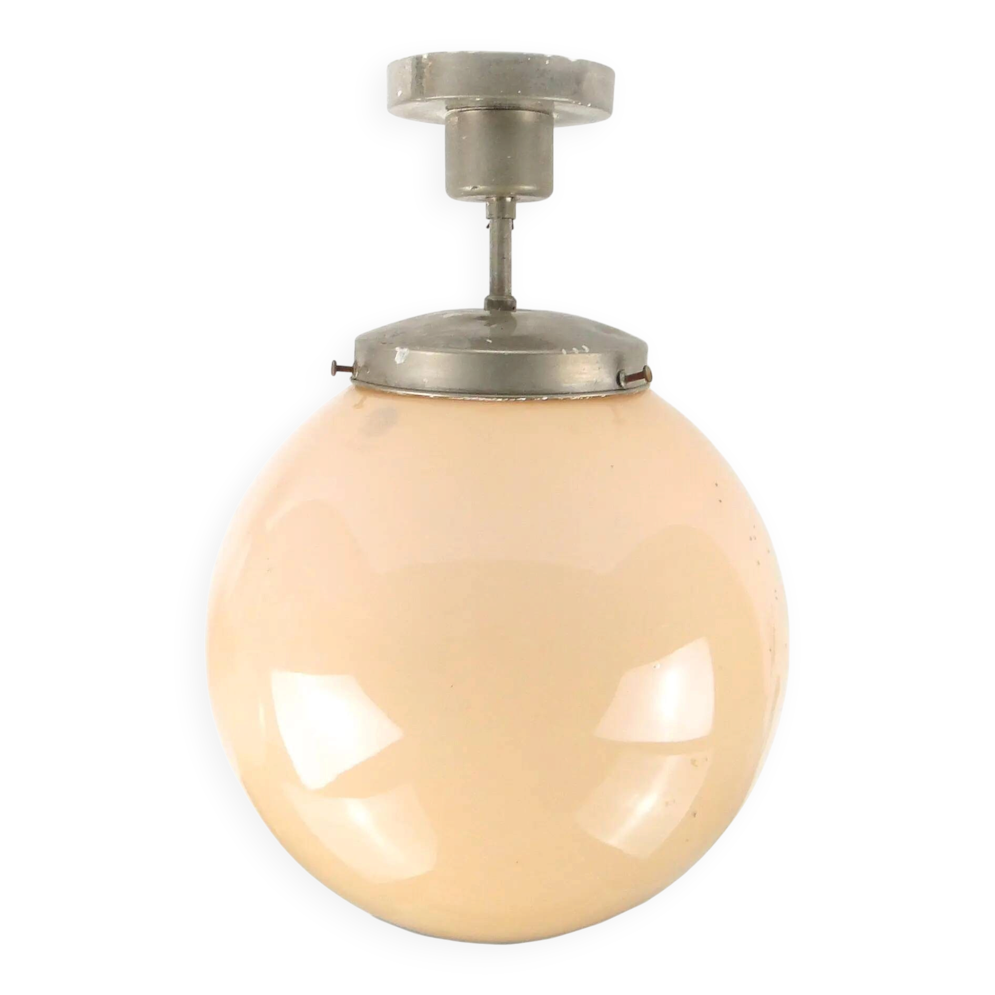 Ceiling lamp, Art Deco, nickel-plated brass, beige glass, Austria, 1930s