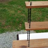 Vintage asymmetrical wall shelf in solid oak and metal from the 60s