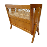 Oak and rattan magazine rack