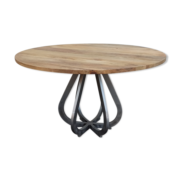 Table ronde en bois pied en métal