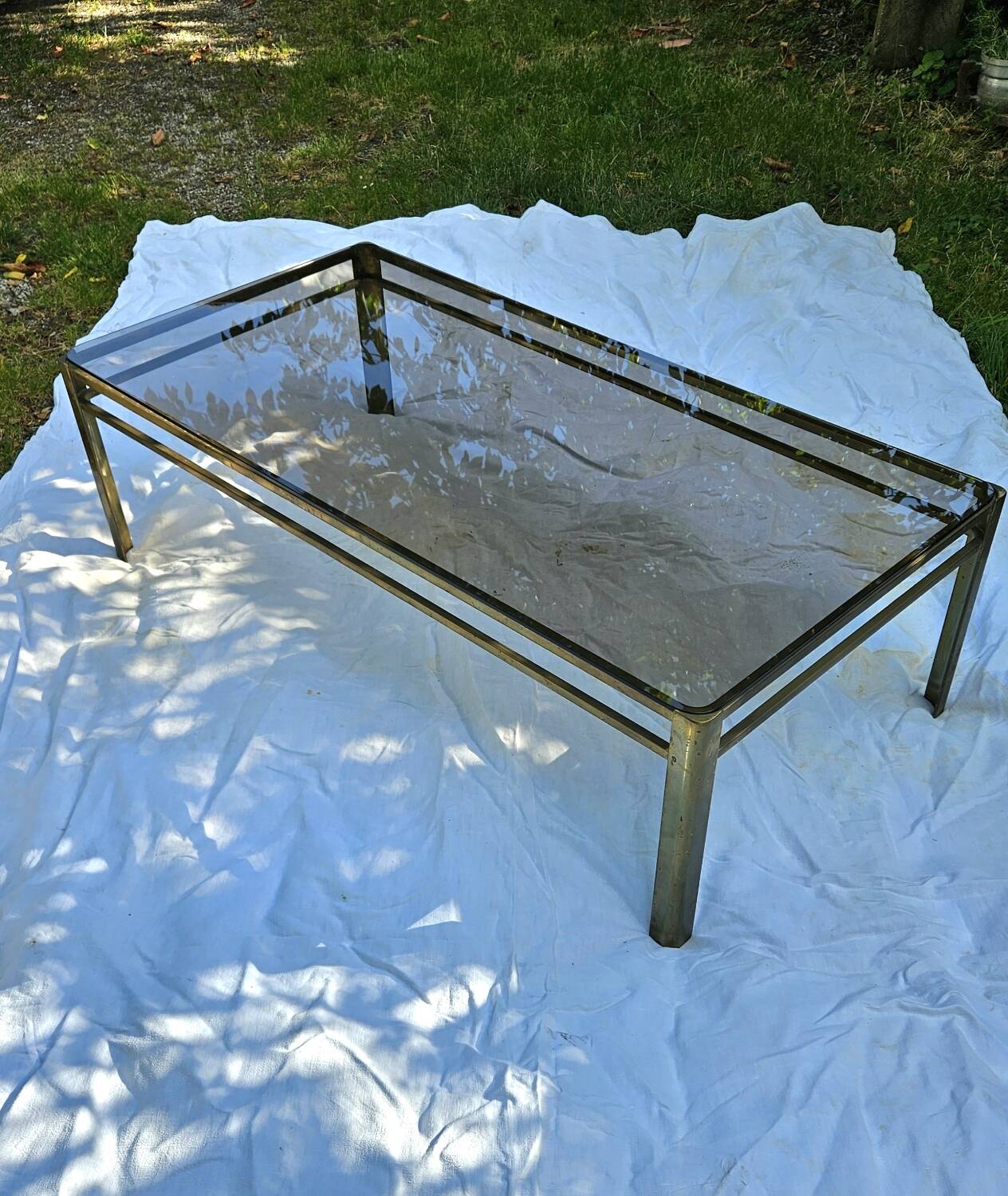 Broncz coffee table brass smoked glass