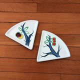 2 Flat Ceramic Bowls, Matte Glazed Terracotta, Vintage 1960s