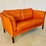 Canapé vintage rétro danois Mogens Hansen pour 2 personnes en cuir cognac