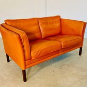 Vintage retro Danish Mogens Hansen 2 person cognac leather sofa